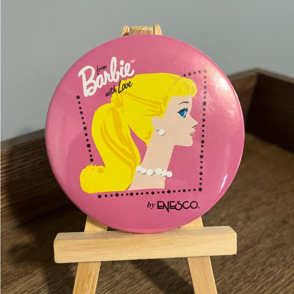 🌸 Vintage Enesco Blonde Barbie With Love Button Pin, Qty 1, Pink